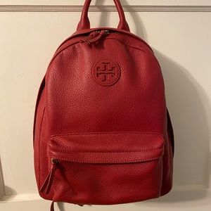 Tory Burch pebbled backpack red